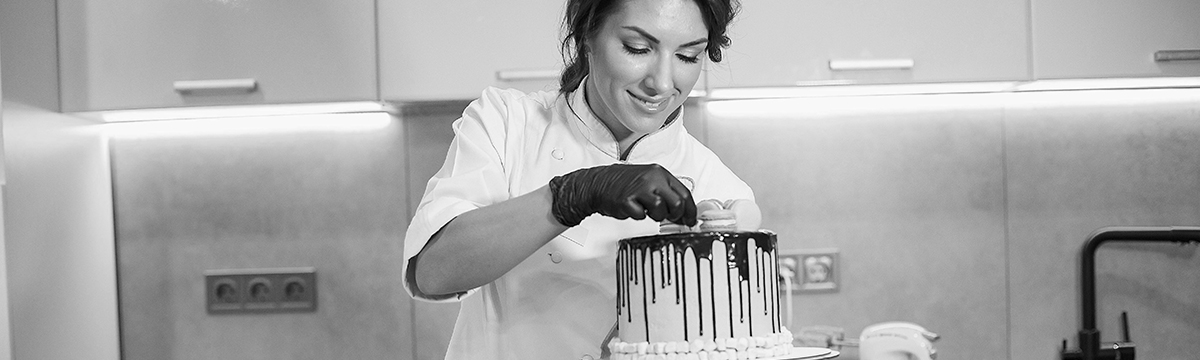 banner of woman baking cake